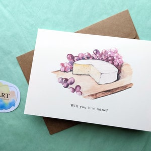 Fromage, Will you Brie Mine, carte de Saint-Valentin, jeux de mots au fromage mignons, cartes vierges, impression peinte à la main (5 x 7 pouces)