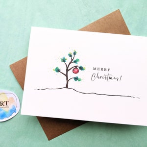 Frohe Weihnachten Karte | Charlie Brown Weihnachtsbaum, Aquarell, handgemalter Druck | 5 Karten-Bundle mit Umschlägen (5x7 inch)