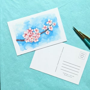 Acuarela Postales de flores de cerezo, Sakura, Flores de primavera / Impresión pintada a mano / Paquete de 10 (4.5x6.25 pulgadas)