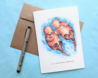 Love Otters, Otterly In Love with You & You are My Otter Half, Valentine's Day, Otter Puns, Blank Cards, Hand Painted Print (5x7 inch)