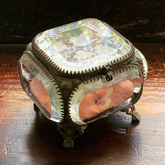 French antique glass box jewelry casket ormolu