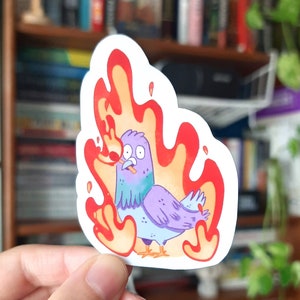 Incendio provocado por fuego de paloma que comienza con un fósforo, Paloma agresiva con un fósforo, pegatina divertida de animal malo, pegatina de vinilo impermeable de alta calidad
