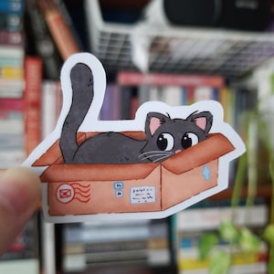 Si encajo, me siento - gato en una pegatina de caja de cartón divertida pegatina de vinilo impermeable de alta calidad gato negro amante del arte pegatina regalos
