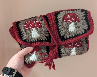 Crochet Mushroom Book Sleeve: Cottagecore Granny Square Pouch
