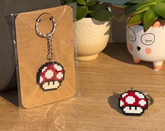 Pixel Mushroom Retro Style Key Ring