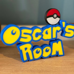 Targhetta con nome 3D personalizzata ispirata ai Pokemon. Cameretta per bambini, sala giochi, ufficio o regalo personalizzati