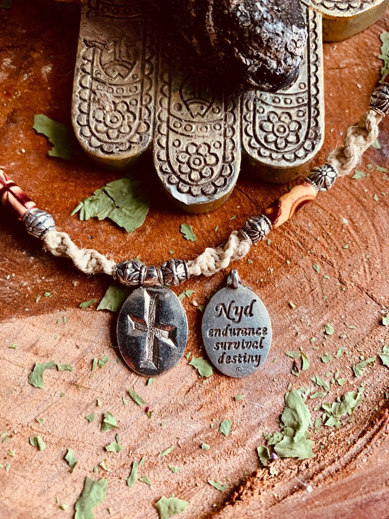 Handmade Hemp Necklace Rune Charm Wood /& Silver Plated Bead Necklace Unique Hemp Jewelry Gift