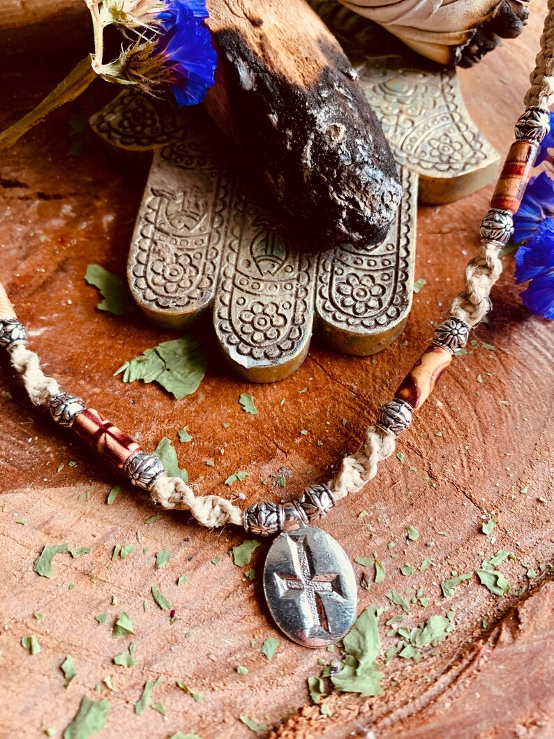 Handmade Hemp Necklace Rune Charm Wood /& Silver Plated Bead Necklace Unique Hemp Jewelry Gift