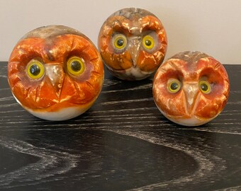 フクロウ(石の手彫り) ヴィンテージ 手彫り 石のフクロウ - 3 個セット - Etsy 日本