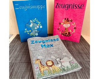 Zeugnismappe für Kinder aus Filz, inkl. A4 Sichtbuch, verschiedene Designs, personalisiertes Geschenk, Einschulung, Schulanfang, Zeugnisse