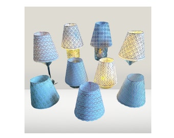 Bestickter Lampenschirm für Weinglas, Glashusse, personalisiert, verschiedene Designmotive, LED-Teelicht, LED-Lichterkette, Lampenschirm