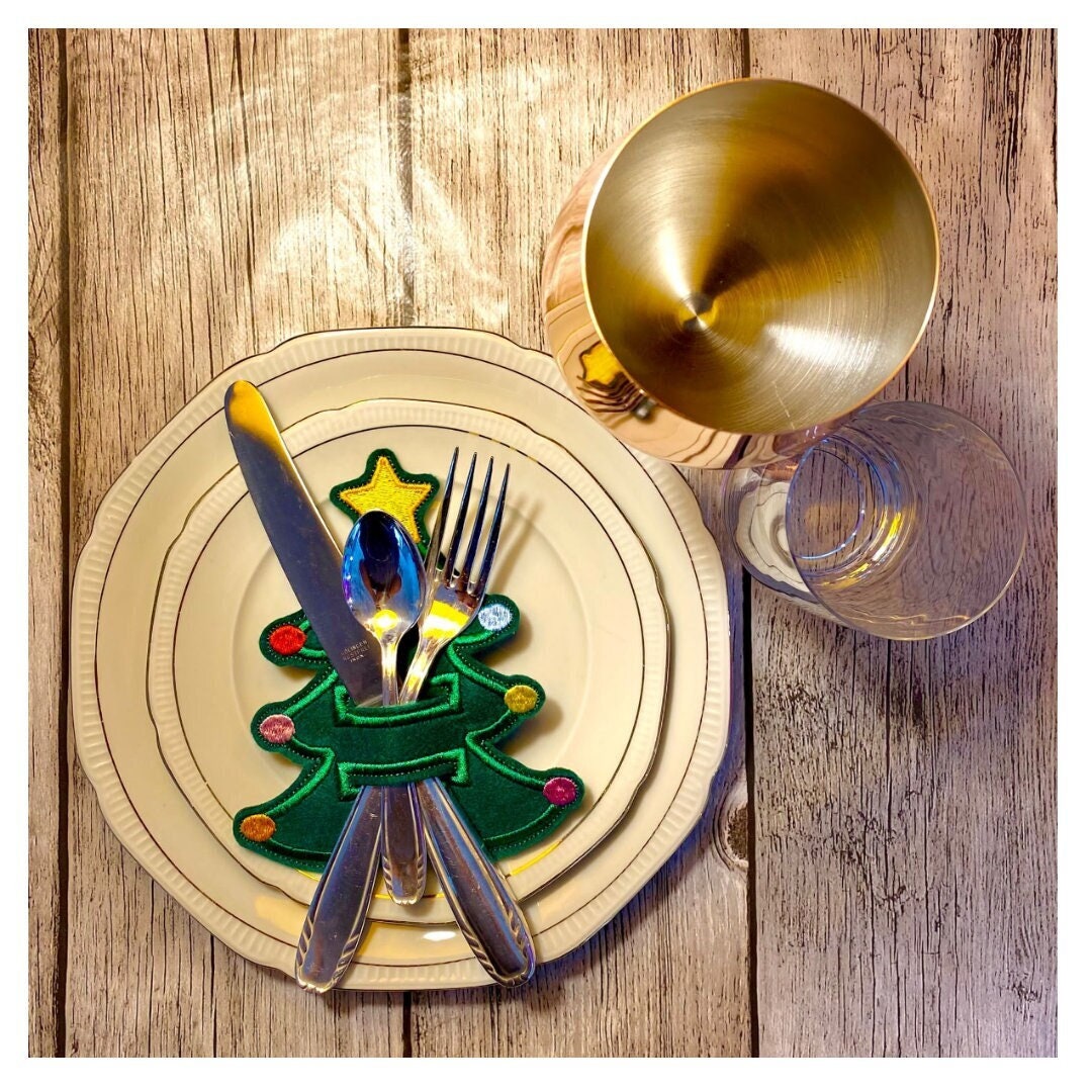 Christmas Tree Cutlery Holder Made of Felt, Personalised, Table