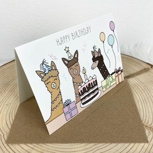 Alpaka Klappkarte A6 Geburtstag, Happy Birthday