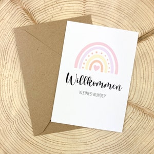 Willkommen kleines Wunder Regenbogen Postkarte, Geburtskarte, Glückwunschkarte, Mädchen, Kleinträumer