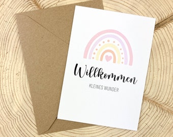 Willkommen kleines Wunder Regenbogen Postkarte, Geburtskarte, Glückwunschkarte, Mädchen, Kleinträumer