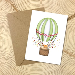 Heißluftballon mit Fuchs und Konfetti, Feier, Geburtstag, Postkarte A6, Kleinträumer