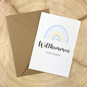Willkommen kleines Wunder Regenbogen Postkarte, Geburtskarte, Glückwunschkarte, Junge, Kleinträumer