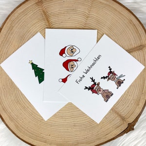 Weihnachtskarten Set, 3 Karten, Weihnachtsbaum, Rentier und Nikoläuse