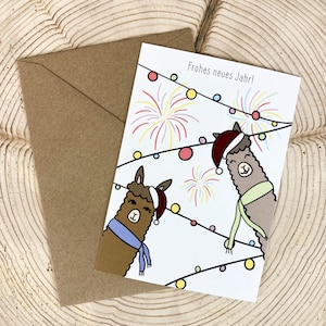 Frohes neues Jahr Alpaka Postkarte A6, Silvester, Weihnachten, Kleinträumer