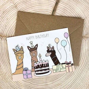 Alpaka Postkarte A6, Geburtstagskarte, Happy Birthday, Herzlichen Glückwunsch, Glückwunschkarte, Alles Gute, Grußkarte, Geschenkkarte