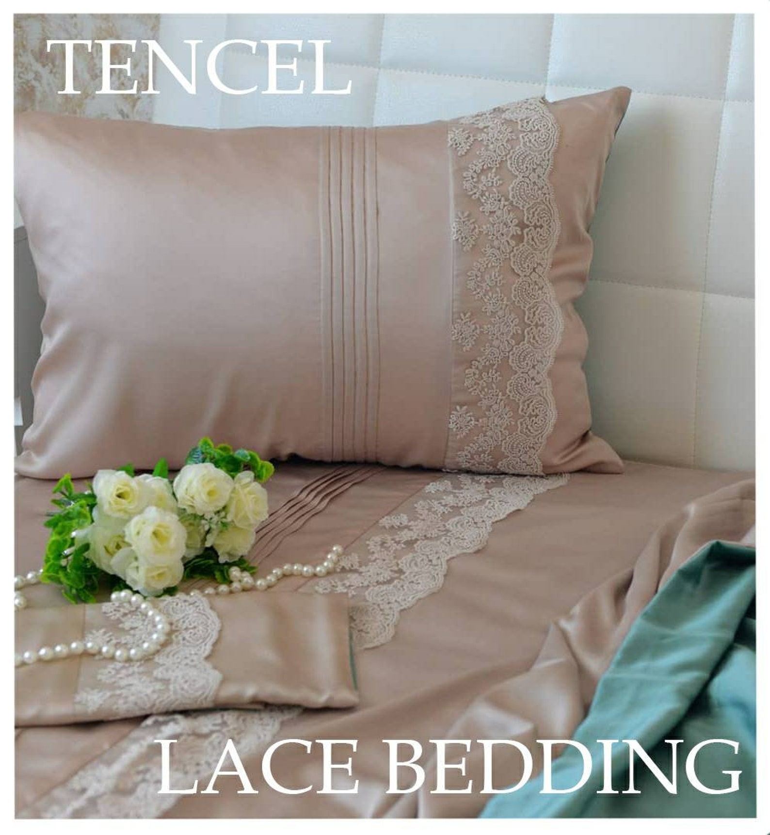 LACE SET SILKLace Duvet Cover/Lace Pillowcases/Silk Duvet Etsy