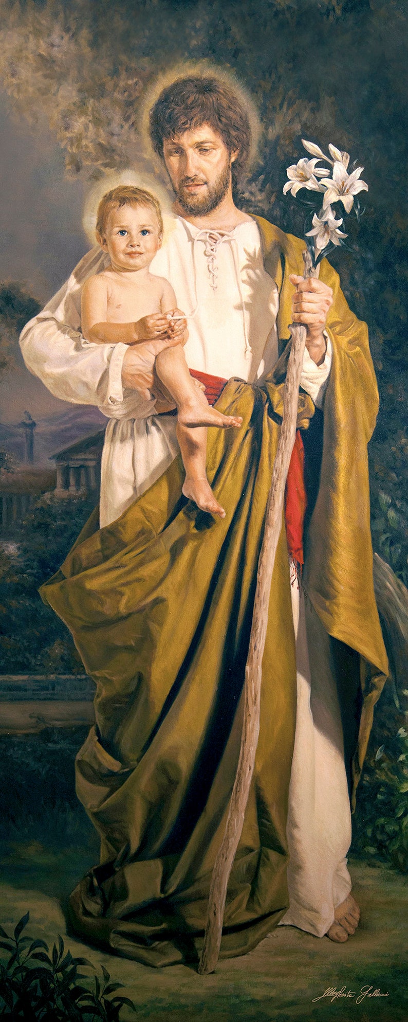 San Giuseppe col Bambino. Stampa su tela. Pittura ad olio. Etsy