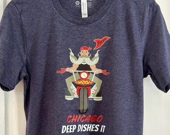 Chicago Deep Dish Pizza T-Shirt: Ultra-Soft Denim Heather Tee