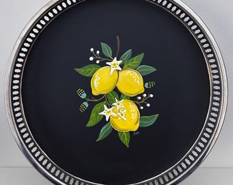 Handpainted Silver Lemon Gallery Tray