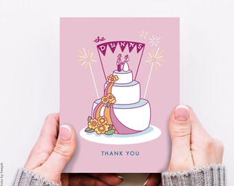 Personalized Wedding Thank You Cards: Cake Banner Design, Set of 50+