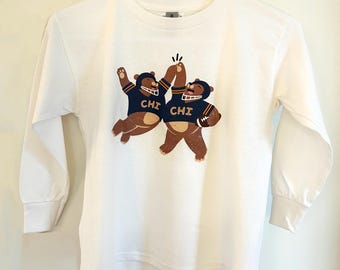 YOUTH "Hi-Five Bear" Long Sleeve T-shirt, Chicago Sports Gift, Chicago Football Fan