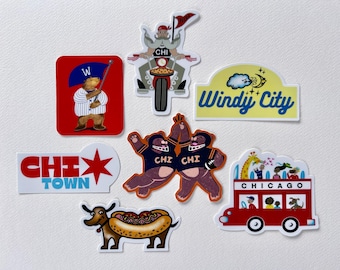 Pack of 7 LARGE Chicago-Themed Stickers!