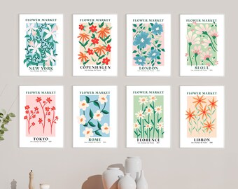 Flower Market Posters Set Of 8, Flower City Poster, Floral Botanical, Gallery Wall Set, Digital Prints Download, Digital Poster Print Set