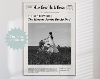 Horrors Persist Poster | digital download, gift for bestfriend, roommate gift, coquette room decor, newspaper print, newspaper wall art