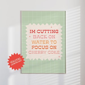 Cherry Coke Poster | Digital Download, Preppy Girl Dorm Poster, Green Retro Wall Art, Trendy Dorm Wall Print, Pepsi Art, Digital y2k Poster