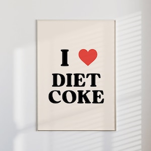 I heart Diet Coke | matte vertical posters, bar cart prints, bar cart accessories, y2k art, cheers print, cocktail poster, y2k room decor,