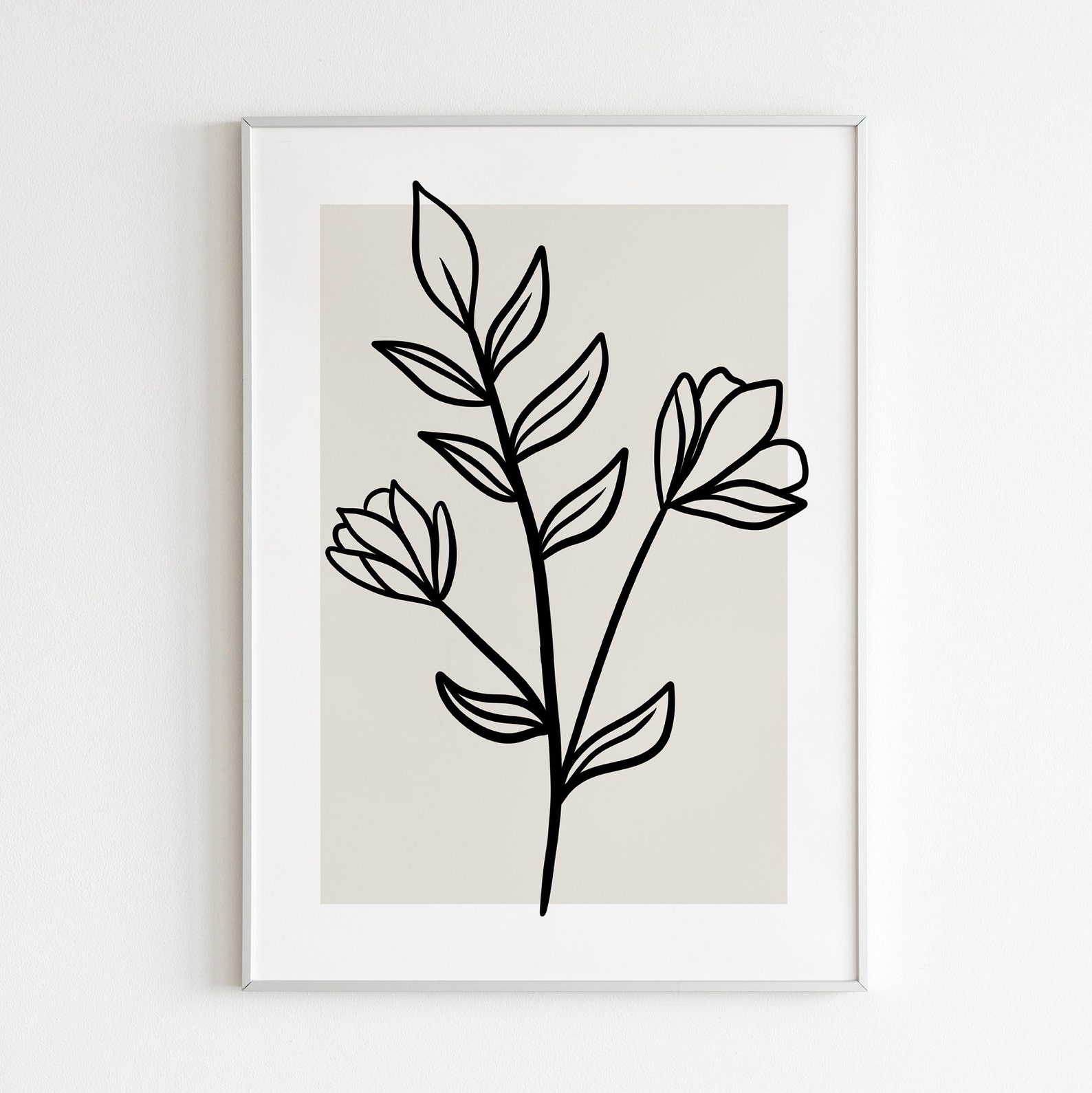 Neutral Wall Art Posters, Botanical Line Art, Set of 3 Beige Flower ...