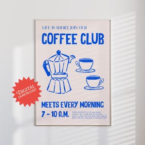 Morning Coffee Club Poster | digital download, coffee poster, coffee bar decor, coffee cart decor, espresso poster, coffee poster wall art