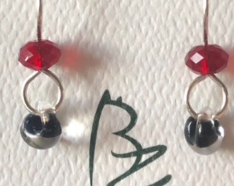 Black and Red Swarovski Crystal and Lampwork Glass Earrings