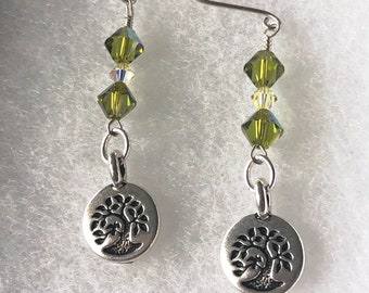 Crystal and Tree Charm Earrings