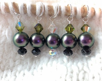 Swarovski Pearl and Crystal Stitch Markers - set of 5