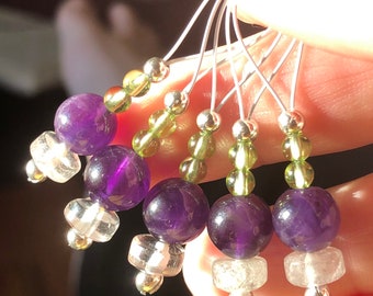 Amethyst and Peridot Stitch Markers - Set of 5