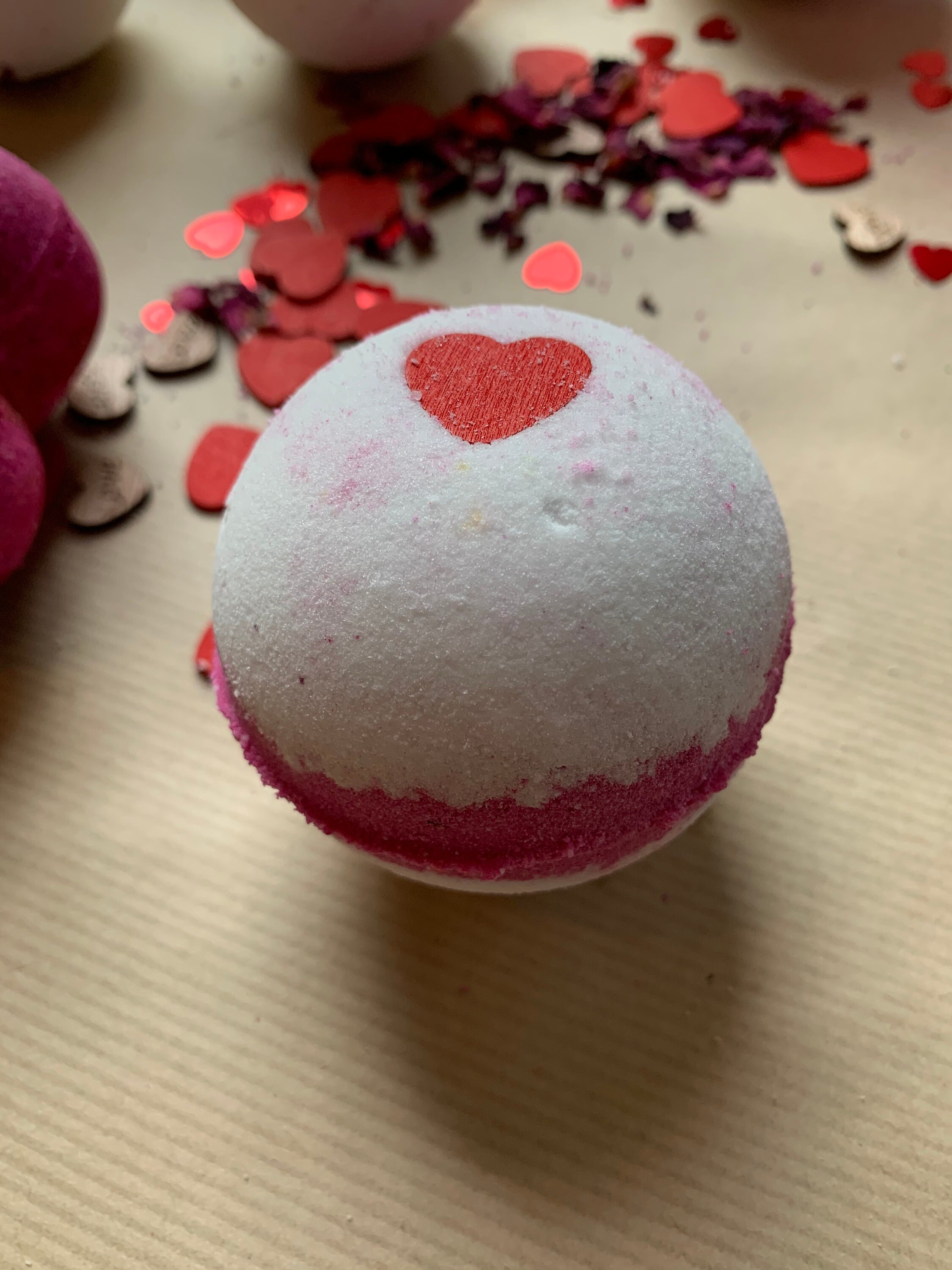 Bath Bomb - RED Inside With Hearts and Rose Petals - Etsy UK