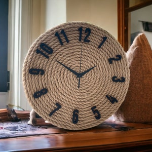 Rustic Wooden Wall Clock - Handcrafted with 8mm Jute Rope & Silent Mechanism