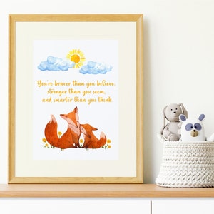 You&#39;re Braver Than You Believe, Winnie The Pooh Quote, Nursery Print, 5x7 inches, 8 x 10 inches, 11x14 inches, Instant Download Only