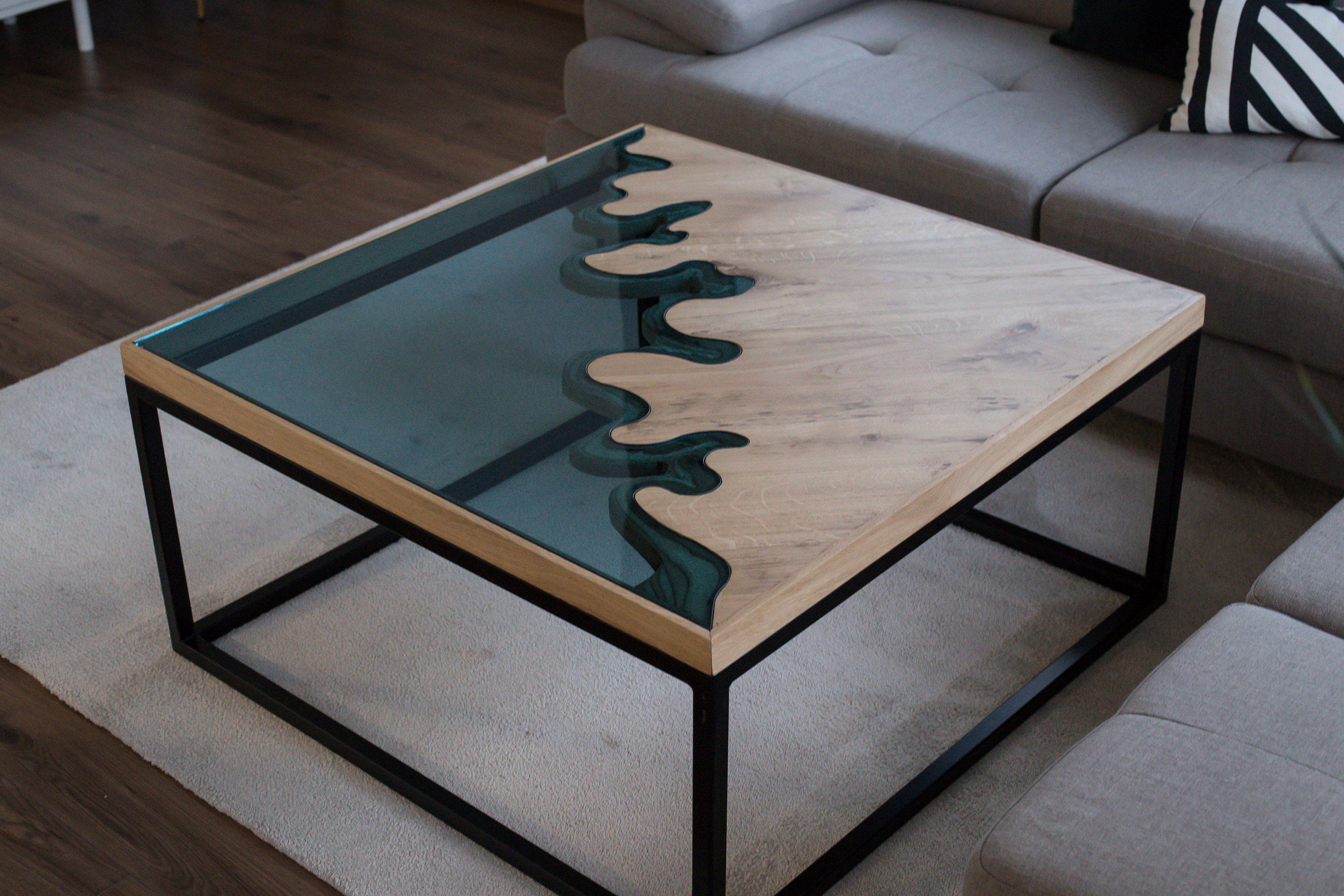 Coffee Table, Wood Table, Glass Table, Modern Wood Table, Glass Beach 