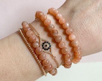 6 mm Sunstone Crystal Stacking Bracelets / Crystal Bead Stretch Bracelet / Power Gemstone Bracelet / Crystal Energy Bracelet