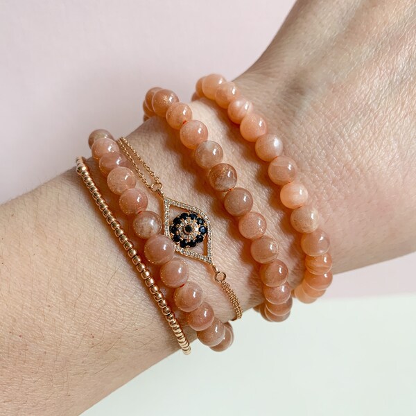 6 mm Sonnenstein Kristall Armband / Kristall Perlen Stretch Armband / Power Edelstein Armband / Kristall Energie Armband