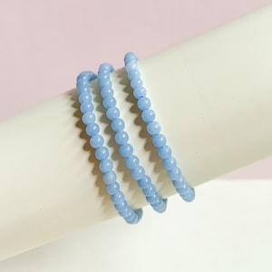 Pulseiras de empilhamento de cristal angelite 4mm, pulseiras de cristal genuíno, pulseiras de cura de cristal, pulseiras de pedras preciosas, pulseira elástica