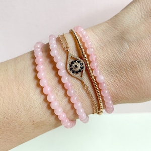 4mm Rose Quartz Crystal Stacking Bracelets / Crystal Bead Stretch Bracelets / Power Gemstone Bracelets