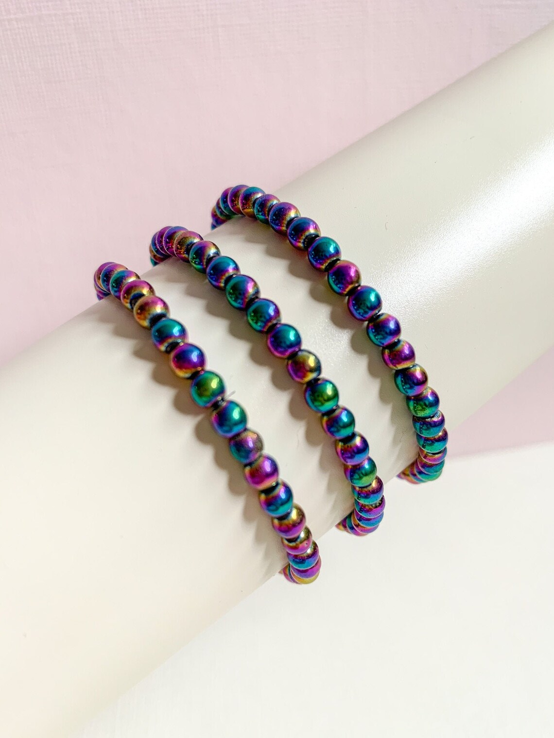 4mm Rainbow Hematite Crystal Stacking Bracelets / Crystal Bead Etsy